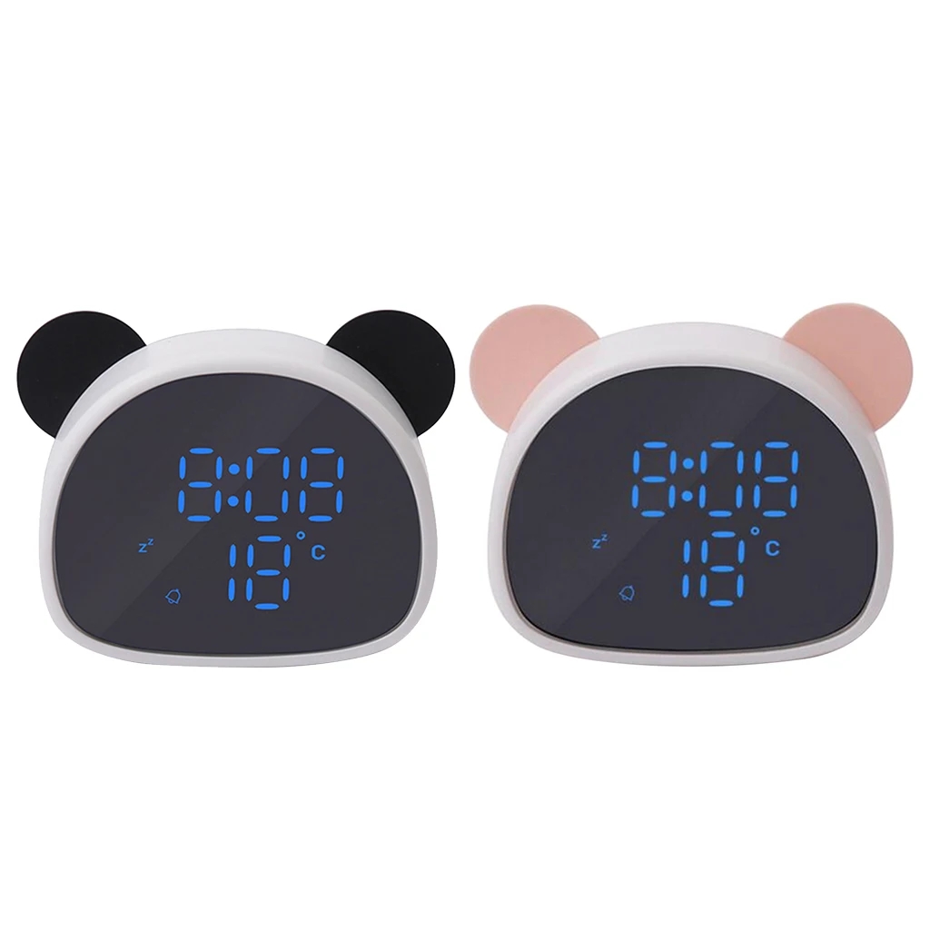 Panda Shape Digital Alarm Clock Portable Mirror Display Temperature Time for Children Kids, LED Digital Display Clock