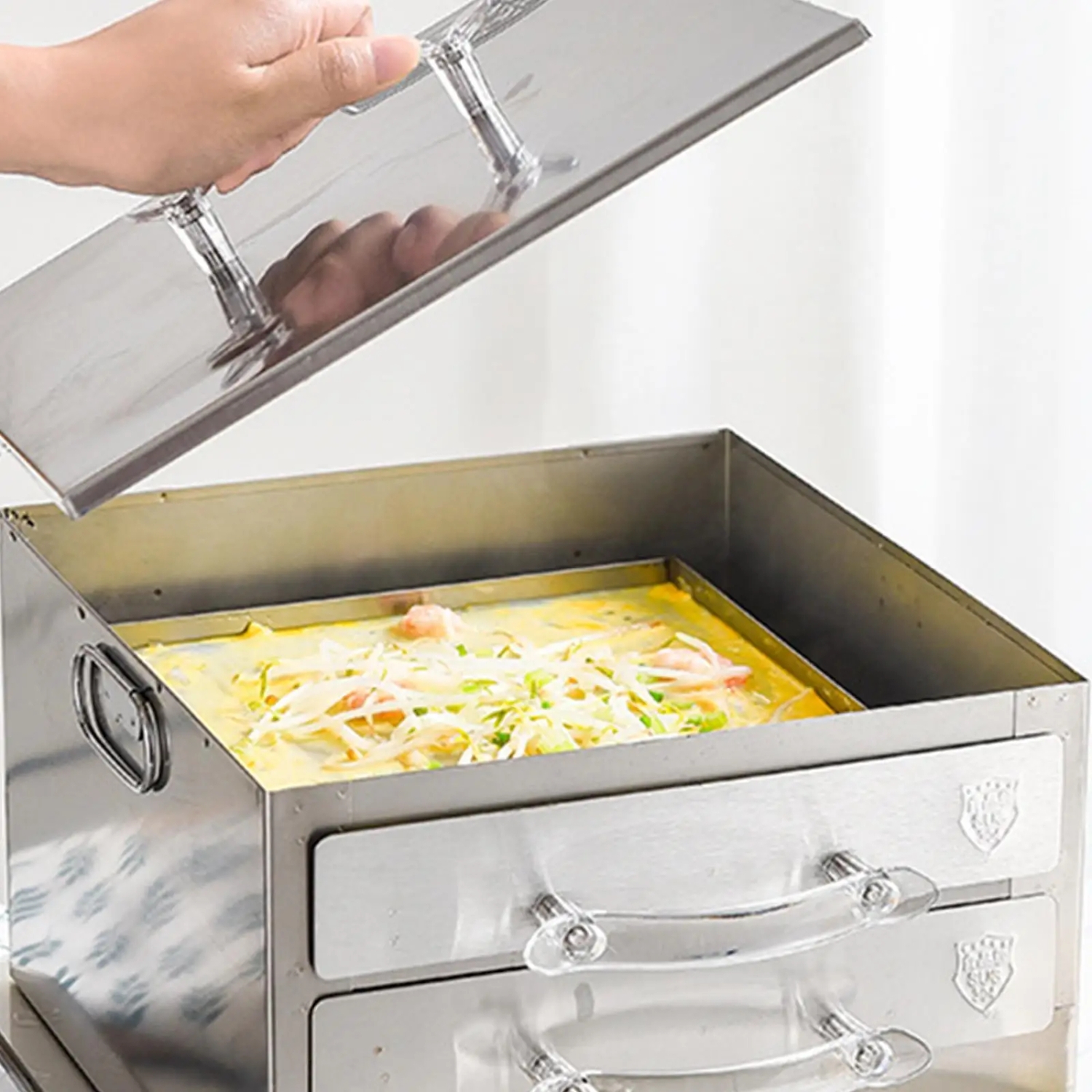 Rice Roll Steamer Bun Steam Machine 2 Tiers Cookware Changfen Machine Rice Roll Steamer for Household Kitchen Equipment