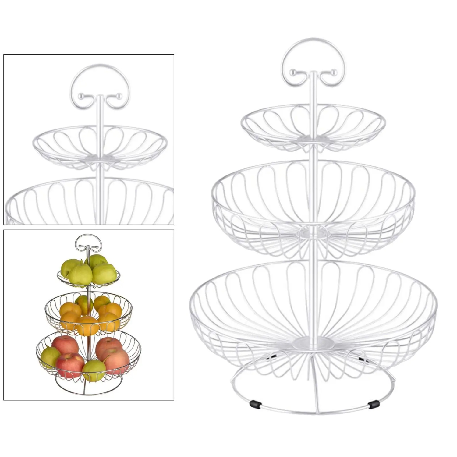 3-Tier Fruit Bowl Kitchen Fruit Stand Vegetable Baskets for Countertop Metal Wire Fruit Holder Display Tray