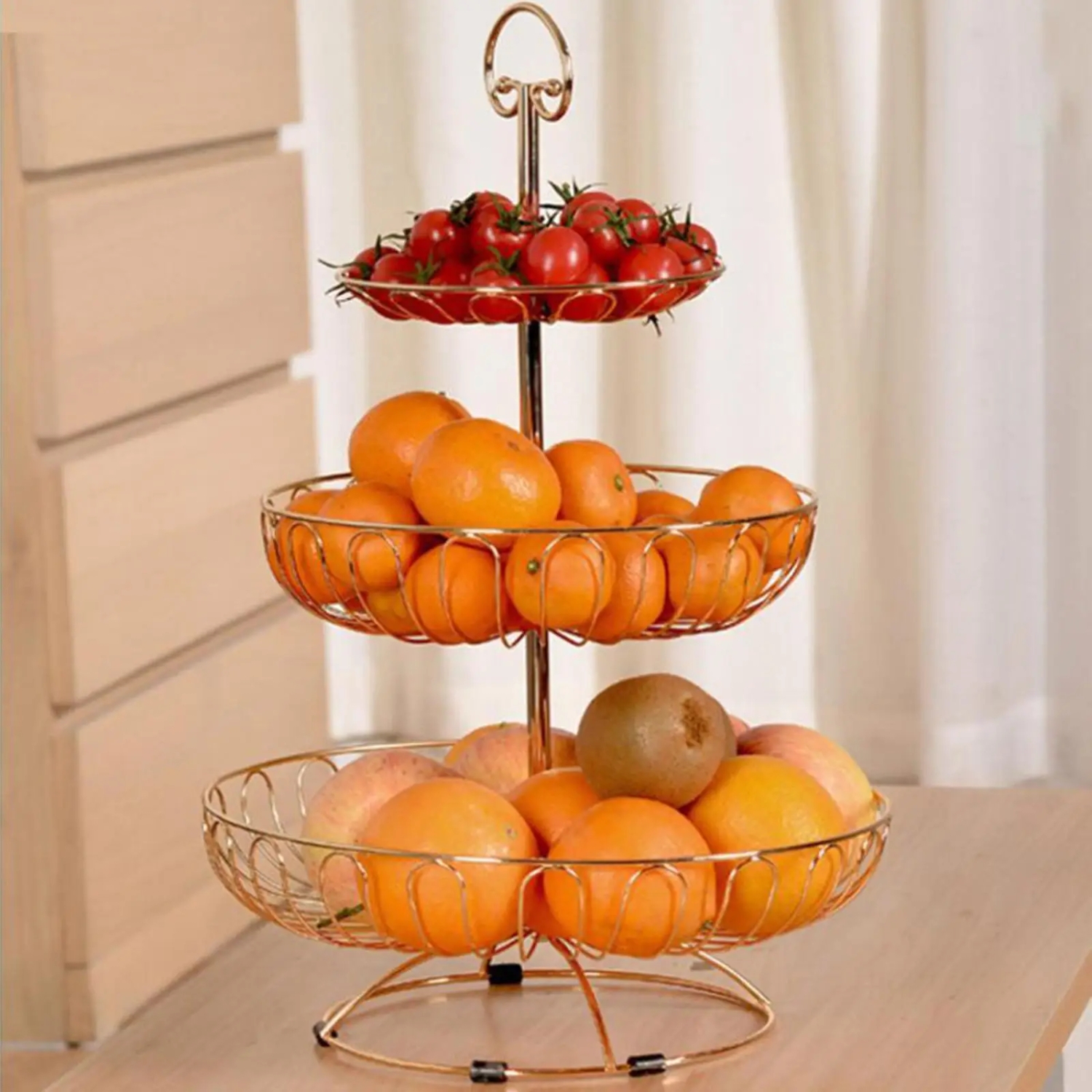 3-Tier Fruit Bowl Kitchen Fruit Stand Vegetable Baskets for Countertop Metal Wire Fruit Holder Display Tray