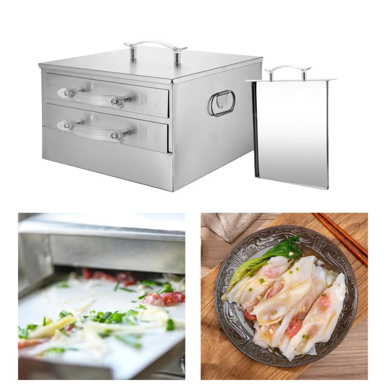 Rice Roll Steamer Bun Steam Machine 2 Tiers Cookware Changfen Machine Rice Roll Steamer for Household Kitchen Equipment