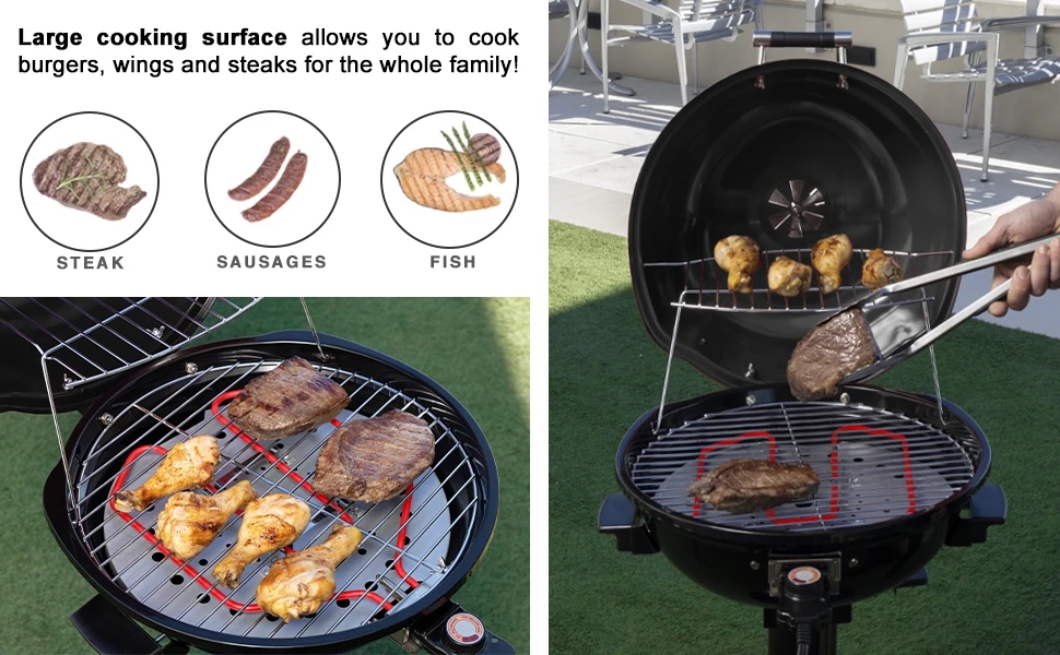 grill with large cooking surface and warming tray