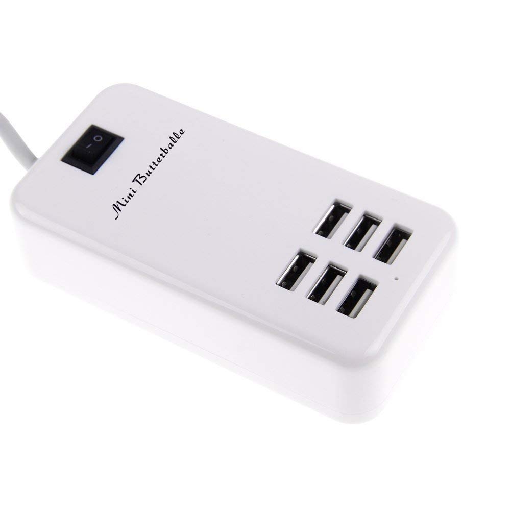 6 Ports USB Charger Hub Desktop US Plug AC Power Wall Travel Charging Adapter Slots Charging Station Extension Socket Outlet with Cable