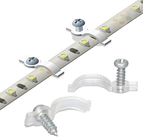Griver 100 Pack Strip Light Mounting Brackets,Fixing Clips,One-Side Fixing,100 Screws Included (Ideal for 8mm Wide Waterproof Strip Lights)