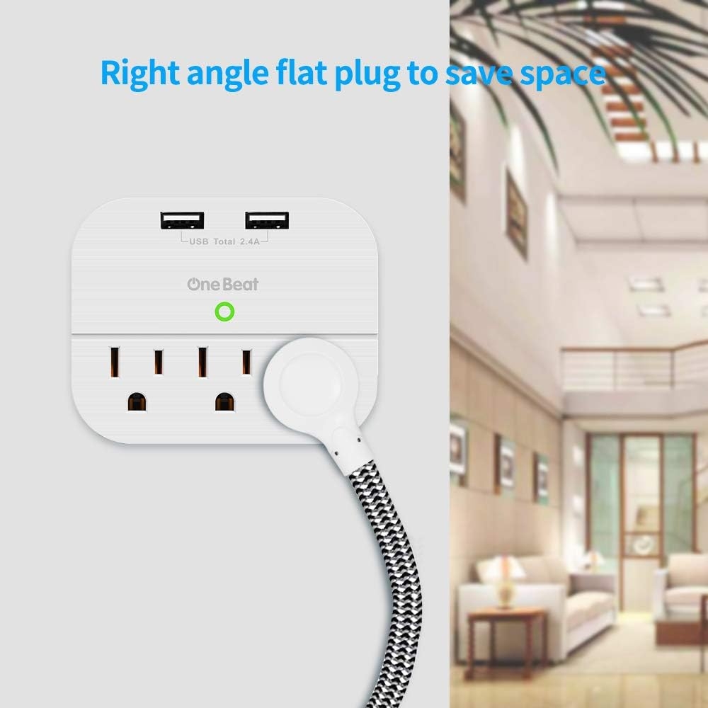 Desktop Power Strip with 3 Outlet 4 USB Ports 4.5A, Flat Plug and 5 ft Long Braided Extension Cords for Cruise Ship Travel Home Office, ETL Listed, White