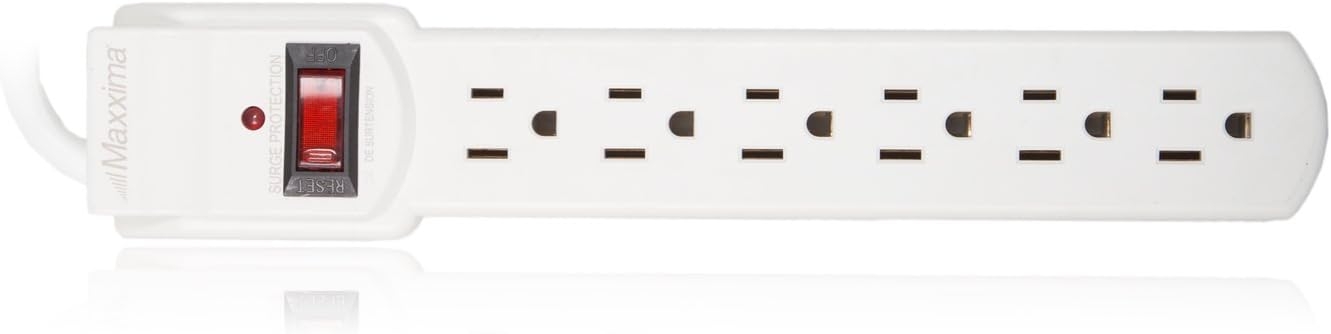 Maxxima 6 Outlet Power Strip Surge Protector 300 Joules, 2Ft Cord, Switch (2 Pack)