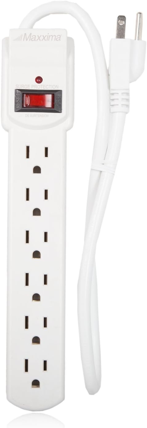 Maxxima 6 Outlet Power Strip Surge Protector 300 Joules, 2Ft Cord, Switch (2 Pack)