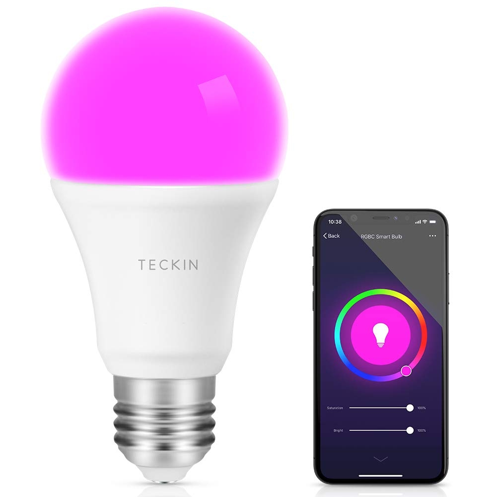 Smart Light Bulb with Soft White Light 2800k-6200k + RGBW, TECKIN A19 WiFi Multicolor LED Bulb Compatible with Phone, Google Home and IFTTT (No Hub Required), 8w (60w Equivalent),1 Pack