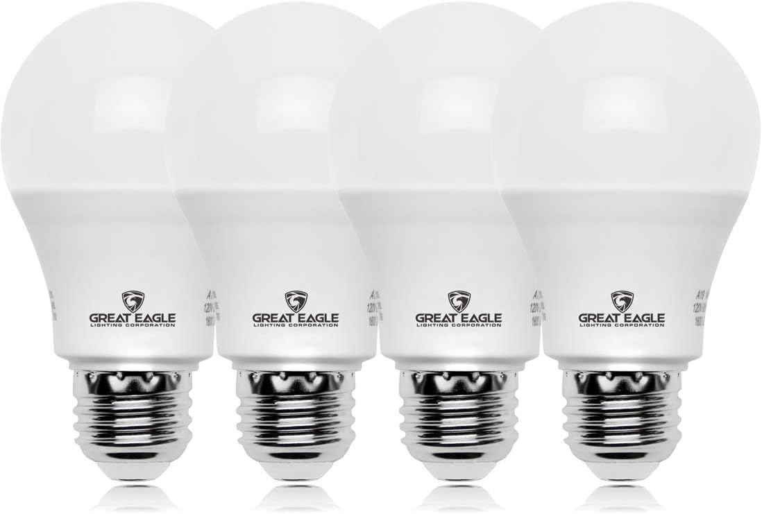 Great Eagle A19 LED Light Bulb, 9W (60W Equivalent), UL Listed, 2700K (Warm White), 800 Lumens, Non-dimmable, Standard Replacement (4 Pack)