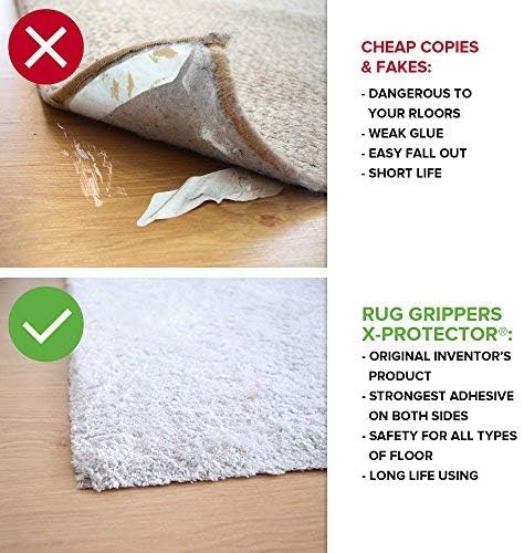 Rug Grippers X-PROTECTOR - NEW 8 pcs Anti Curling Rug Gripper - Rug Pad. Keeps Your Rug in Place & Corners Flat. Carpet Gripper Renewable Gripper Tape - Rug Tape. ORIGINAL BRAND - AVOID THE COPIES!