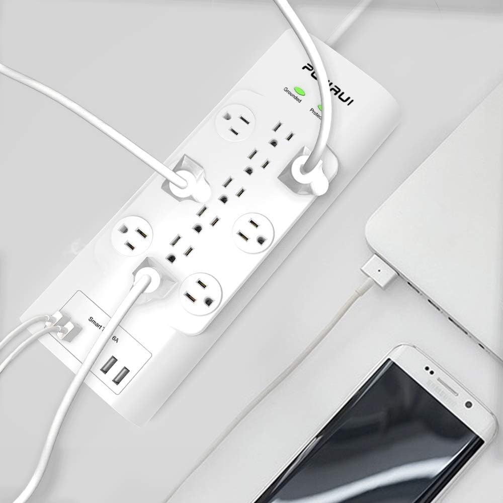 Surge Protector(4000 Joules), POWRUI Power Strip with 12-Outlet and 4 USB Ports(5V/6A, 30W) and 6-Foot Heavy Duty Extension Cord, White