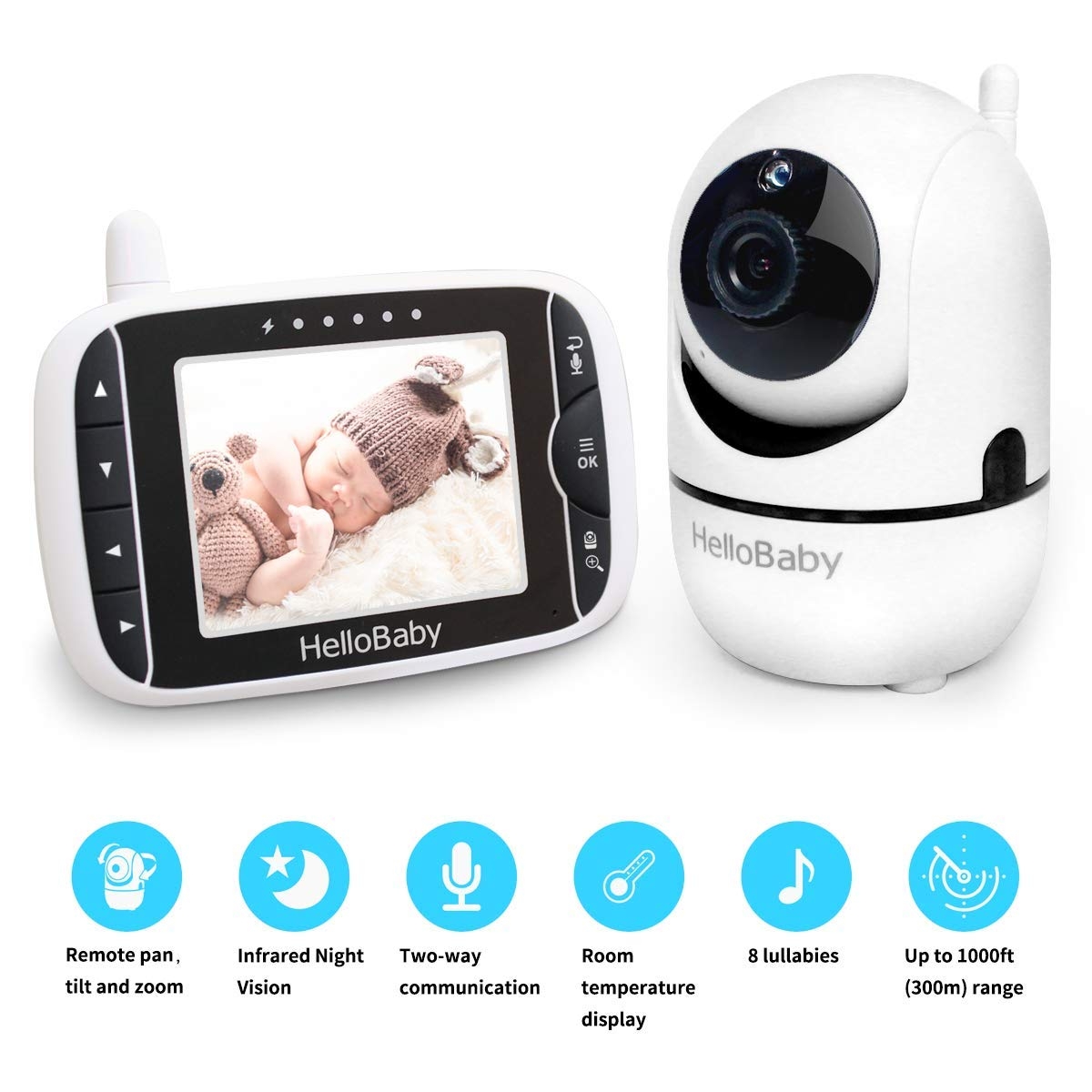 Baby Monitor with Remote Pan-Tilt-Zoom Camera and 3.2'' LCD Screen, Infrared Night Vision