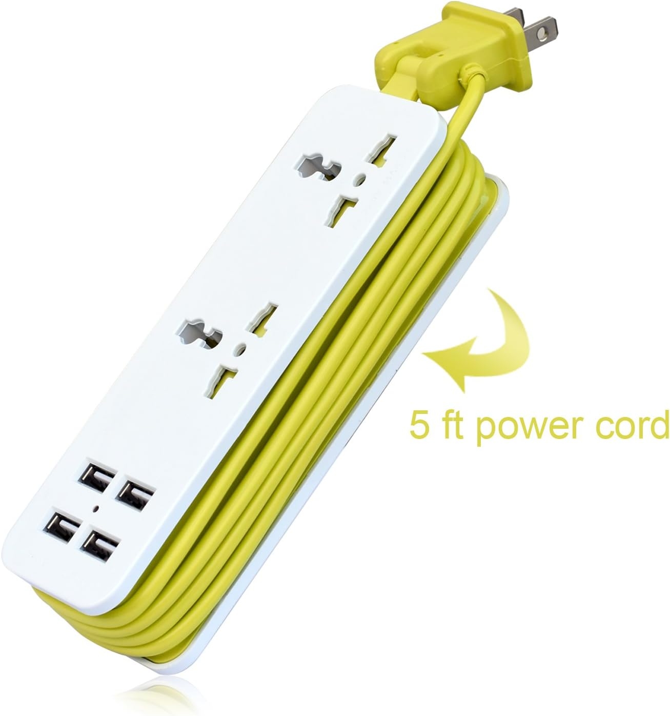 K-Century Travel Power Strip Surge Protector with 2 Outlets 4 USB Output 5V 4.2A Output Power Strip with USB Portable Travel Charger Wall Charger with 5ft Cord 100v-240v Power Sockets