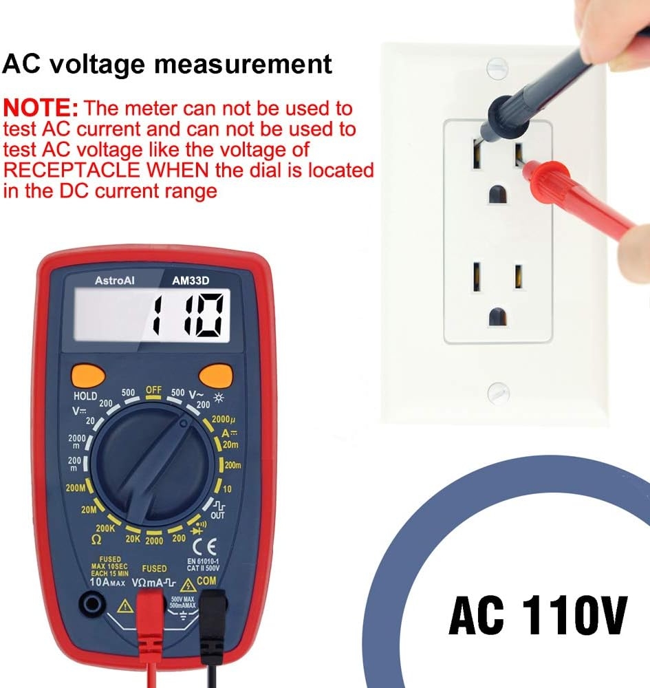 AstroAI Digital Multimeter with Ohm Volt Amp and Diode Voltage Tester Meter (Dual Fused for Anti-Burn)