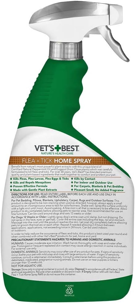 Vet's Best Flea and Tick Home Spray | Flea Treatment for Dogs and Home | Flea Killer with Certified Natural Oils