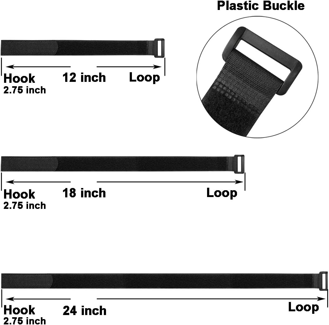 Hanete 12 pcs Reusable Fastening Cable Straps, 12"-18"-24" Hook and Loop Cable Tie Wraps Cinch Cable Tie Down Straps