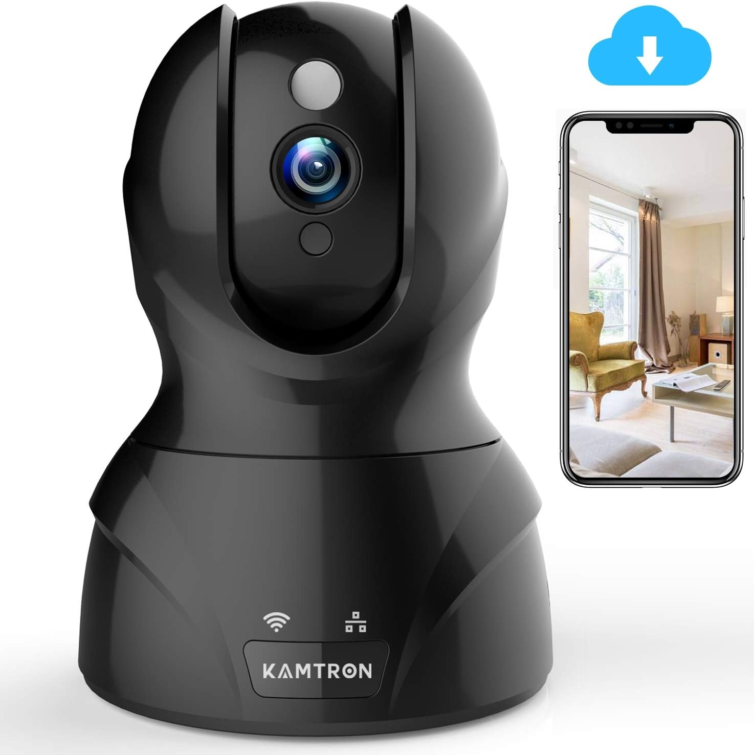 Wireless Security Camera with Two-way Audio - KAMTRON 1080P HD WiFi Security Surveillance IP Camera Home Baby Monitor with Motion Detection Night Vision, Black