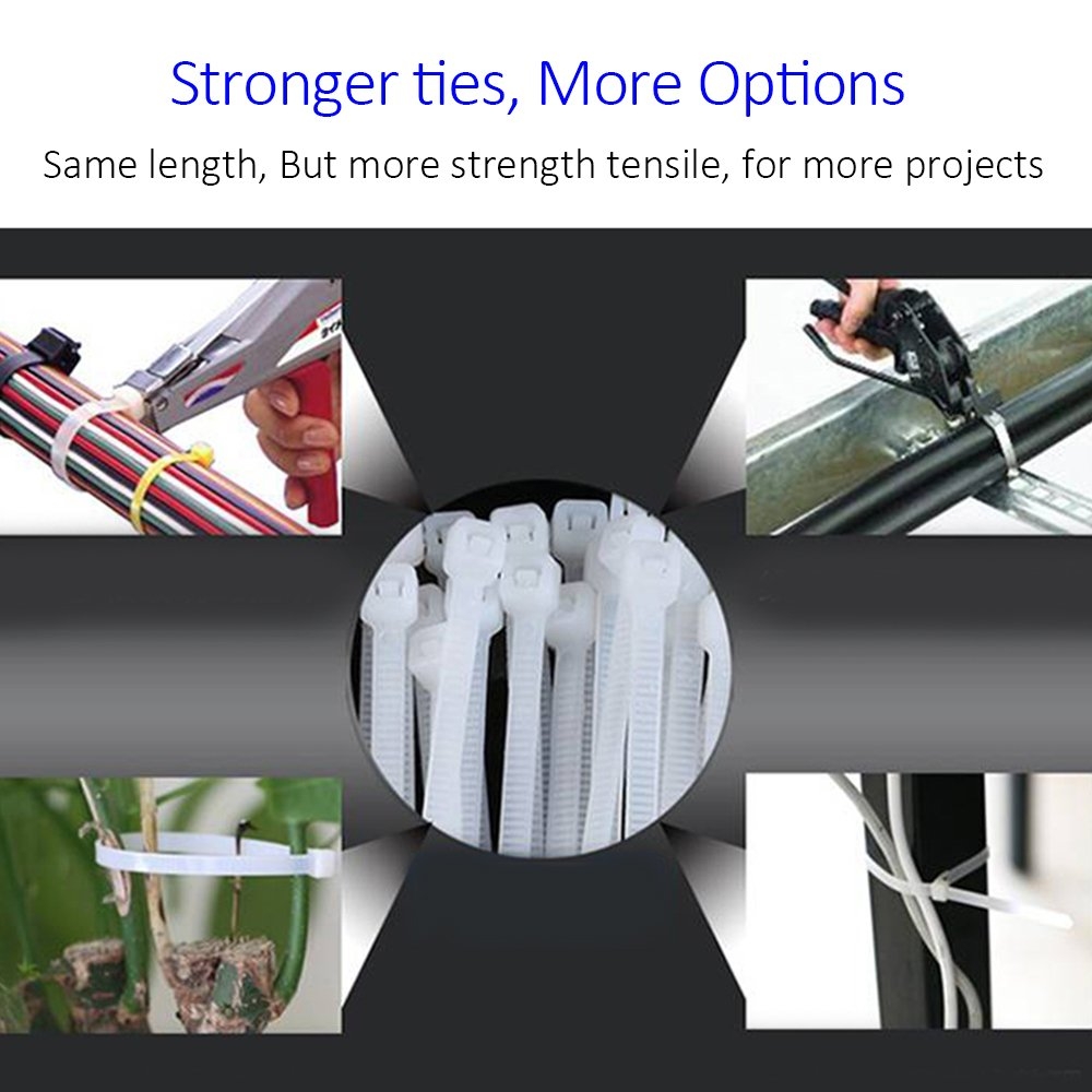 Cable Zip Ties Heavy Duty 8 Inch, Ultra Strong Plastic Wire Ties with 80 Pounds Tensile Strength, 100 Pieces, Nylon Tie Wraps with 0.24 Inch/6mm Width in Black & White, Indoor and Outdoor UV Resistant
