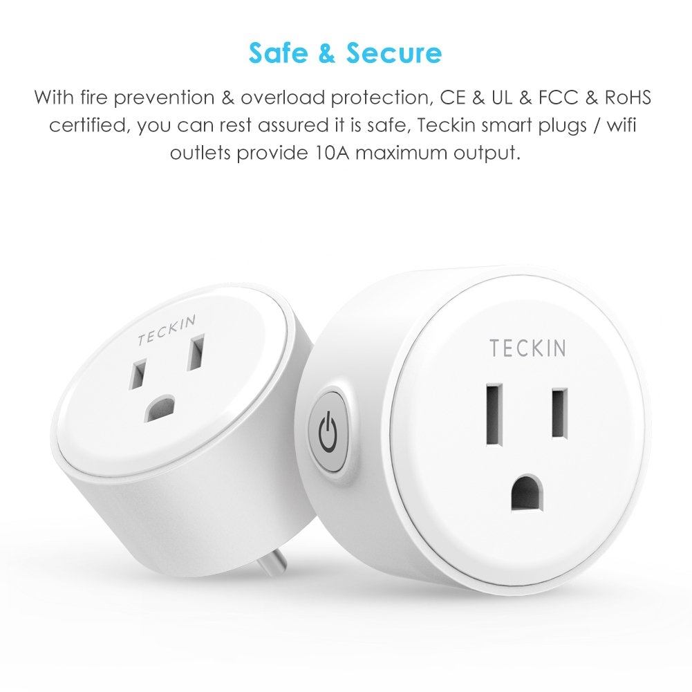 Smart Plug Mini Outlet Compatible with  Alexa and Google Assistant, TECKIN Wifi Enabled Remote Control Smart Socket with Timer Function, No Hub Required,White, 1 pack