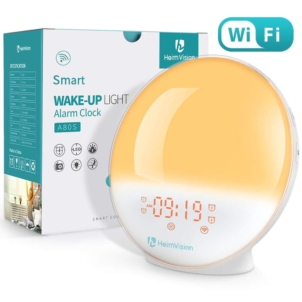 HeimVision Sunrise Alarm Clock, Smart Wake up Light Sleep Aid Digital Alarm Clock with Sunset Simulation and FM Radio, 4 Alarms /7 Alarm Sounds/Snooze/20 Brightness