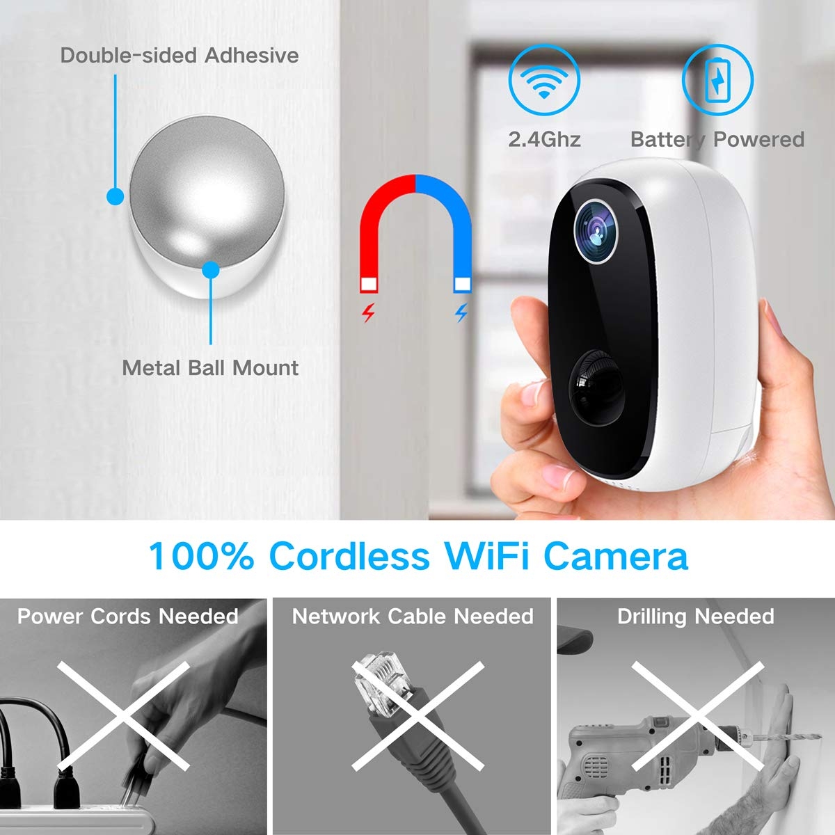Wireless Outdoor Security Camera, MECO 1080P Rechargeable Battery WiFi Camera, Indoor/Outdoor Surveillance Home Camera with Motion Detection, Night Vision, 2-Way Audio, Waterproof, Cloud/Micro SD Card