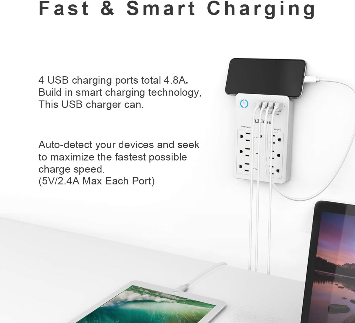Smart Plug, USB Wall Charger, AHRISE WiFi Surge Protector with 4 USB Ports(4.8A/24W Total), 6-Outlet Extender(3 Smart Outlets), Compatible with Alexa Google Assistant for Voice Control
