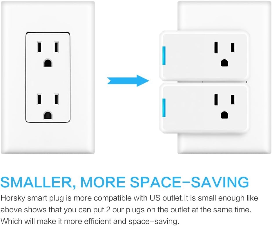 Wifi Smart Plug Alexa,Horsky Wireless Outlet Switch Socket Works with Echo and Google Assistant,No Hub Required,Timing Remote Controlling Electronics Device from Anywhere Via Free App