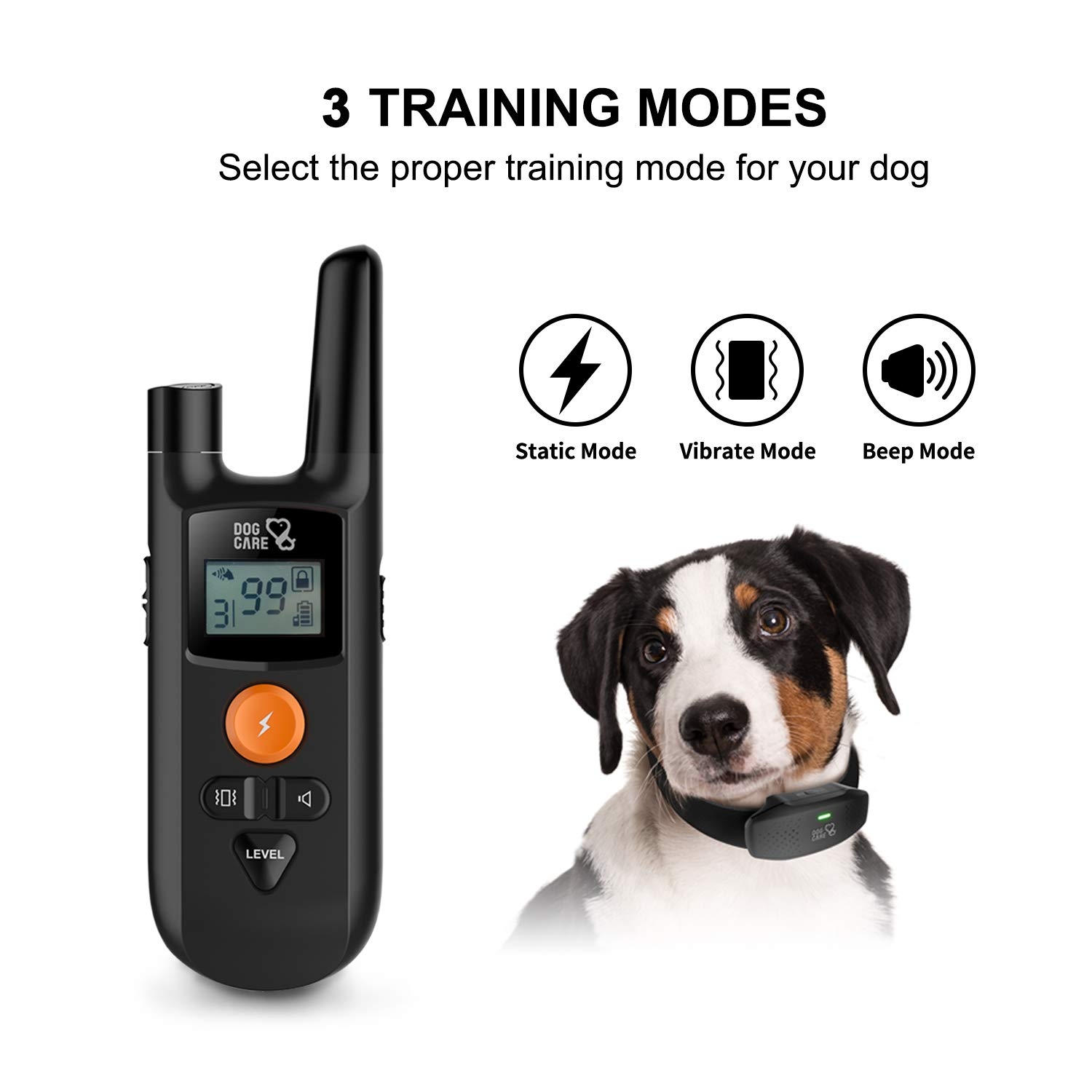 Dog Training Collar - Enhanced Rechargeable Dog Shock Collar w/3 Training Modes, Beep, Vibration and Shock, Waterproof Training Collar, Up to 1000Ft Remote Range, 0~99 Shock Levels Dog Training Set