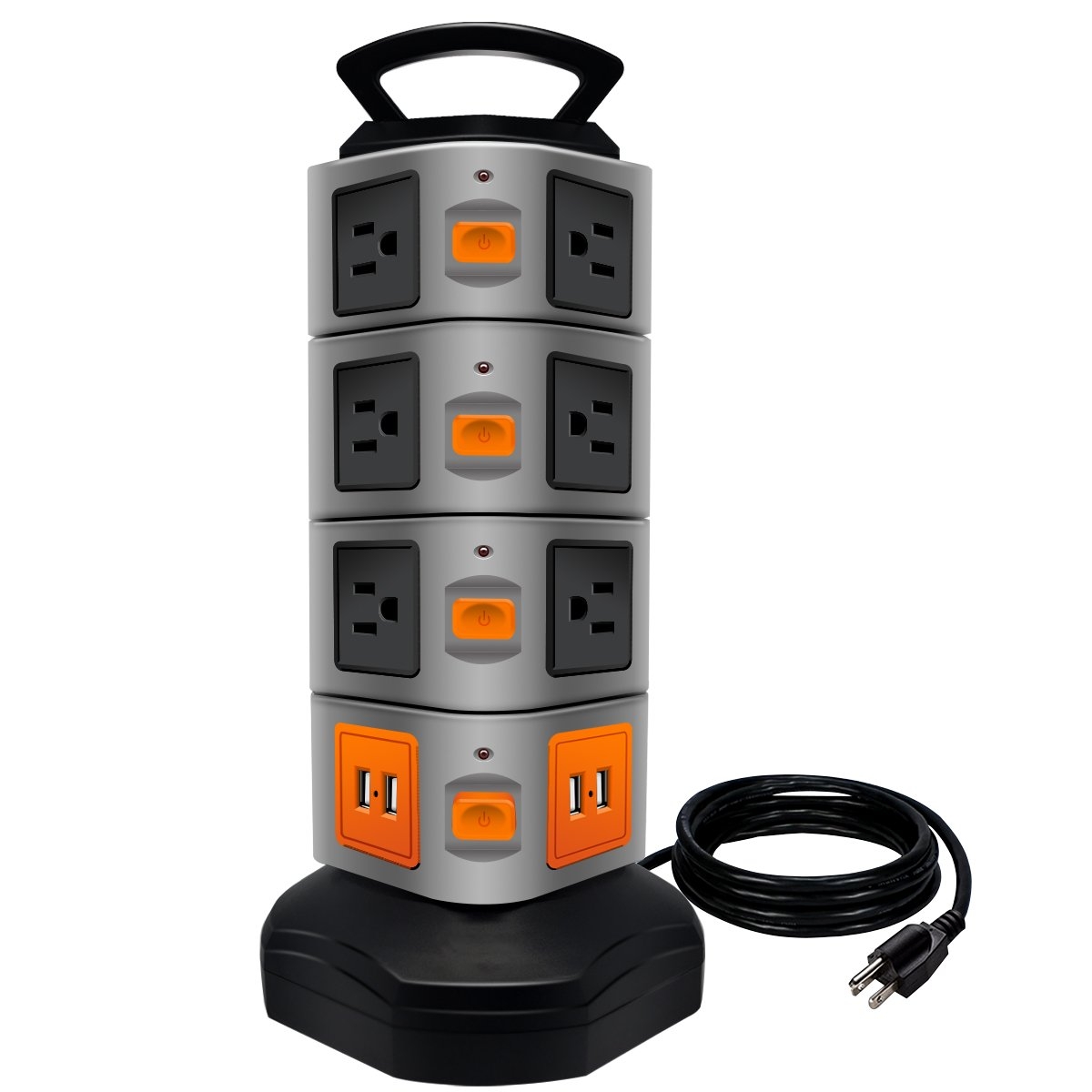 Power Strip Tower,  Lovin Product Surge Protector Electric Charging Station, 14 Outlet Plugs with 4 USB Slot 6 feet Cord Wire Extension Universal Charging Station (1-PACK)