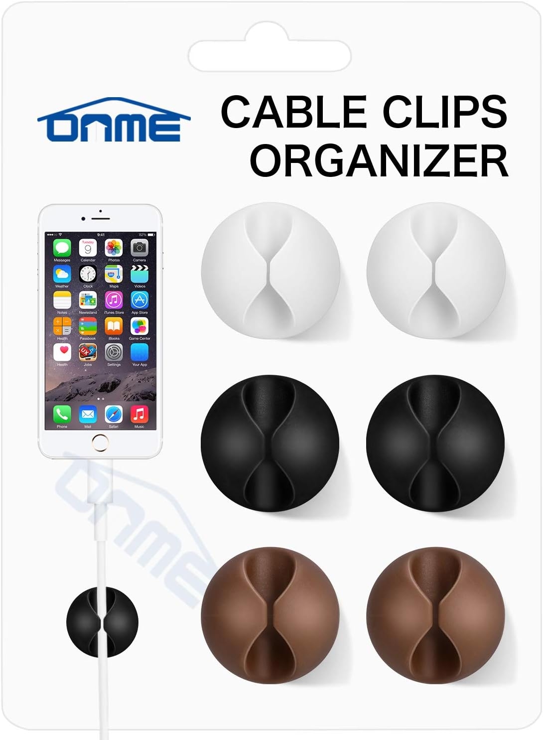 Cable Clips, ONME Cable Holder Multipurpose Cord Management for Home Non-Toxic Rubber Material Self-Adhesive Desk Cord Clips Durable Cord Organizer Black Cord Holder for Office (3 Colors 6pcs)