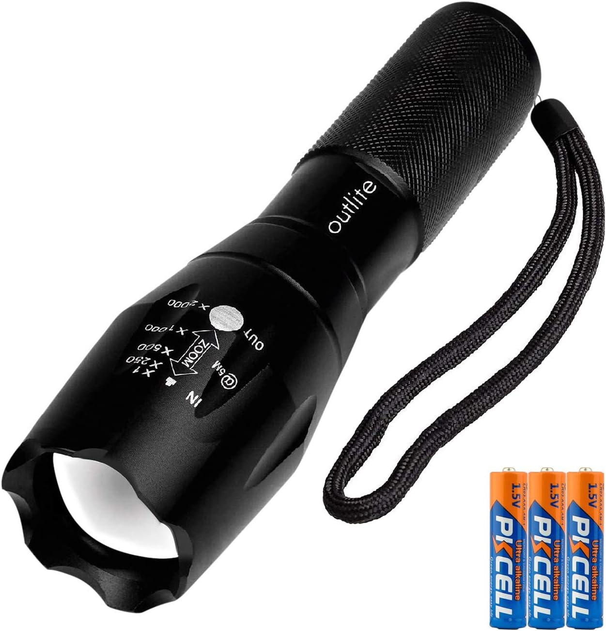 outlite A100 Portable 2000 Lumens Handheld LED Flashlight with Adjustable Focus and 5 Light Modes, Outdoor Water Resistant Flashlights High Lumens, Tactical Flashlight for Camping Hiking Emergency