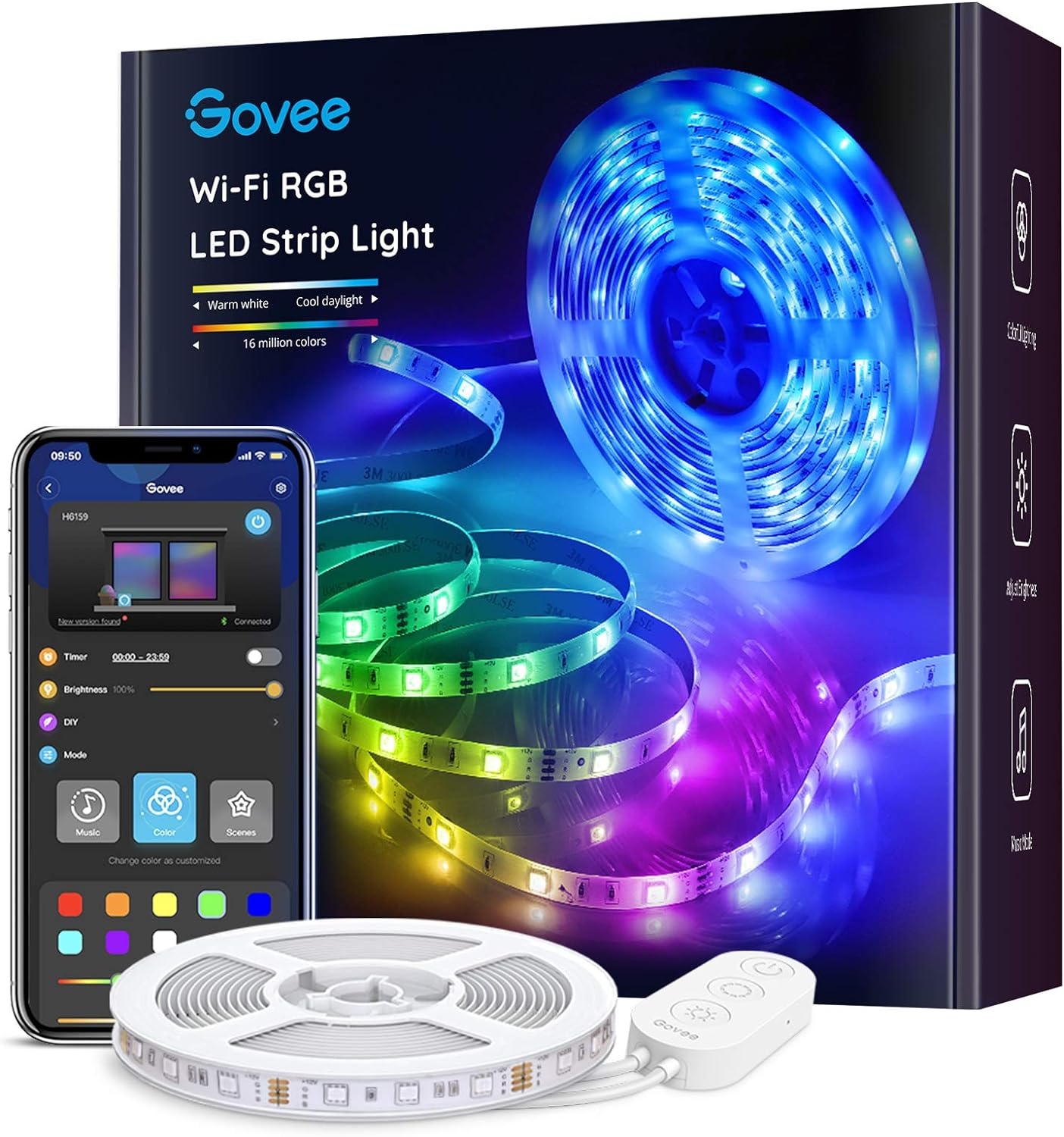 Govee Smart LED Strip Lights, 16.4ft WiFi LED Lights Work with Alexa and Google Assistant, Bright 5050 LEDs, 16 Million Colors with App Control and Music Sync for Home, Kitchen, TV, Party