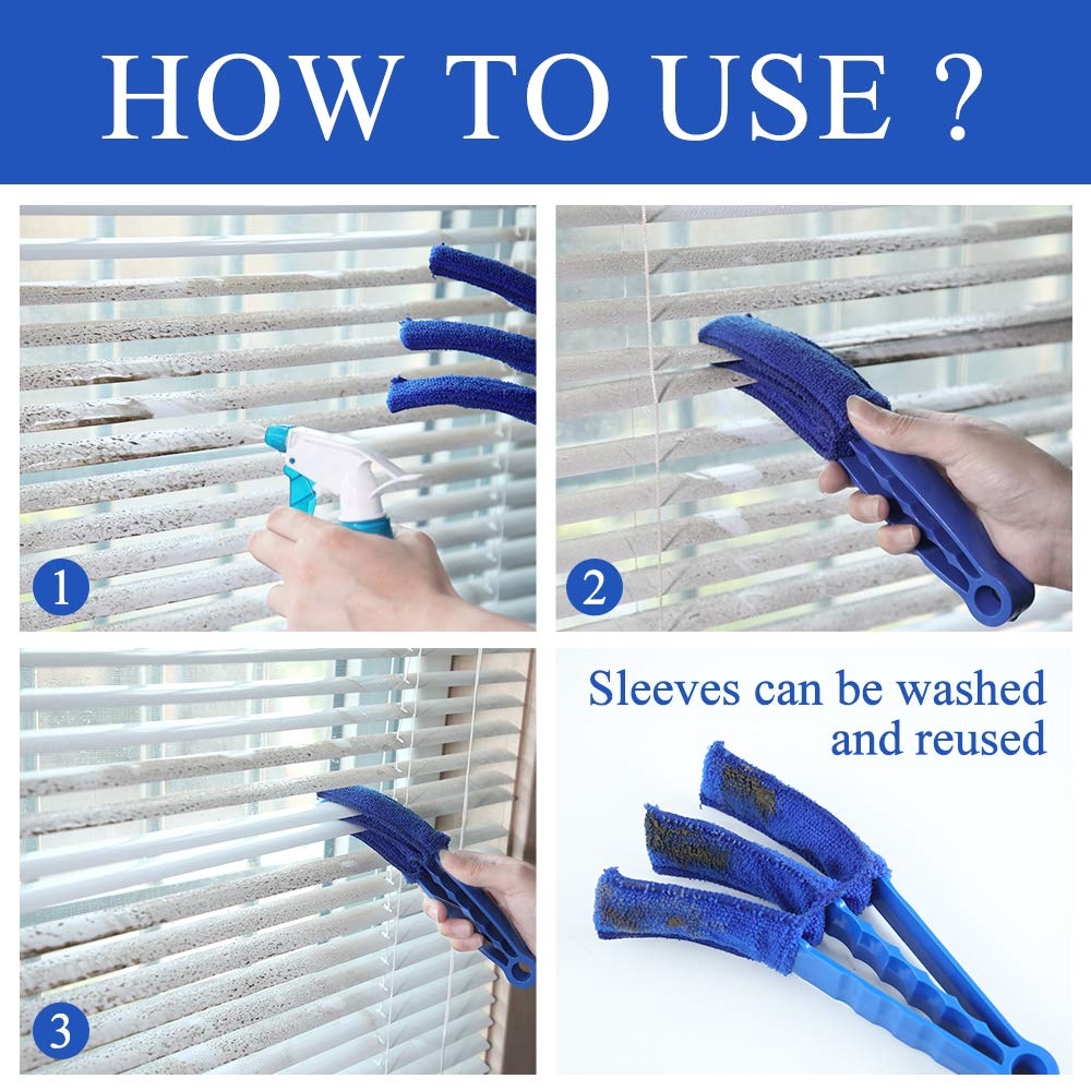 Hiware Window Blind Cleaner Duster Brush with 5 Microfiber Sleeves - Blind Cleaner Tools for Window Shutters Blind Air Conditioner Jalousie Dust