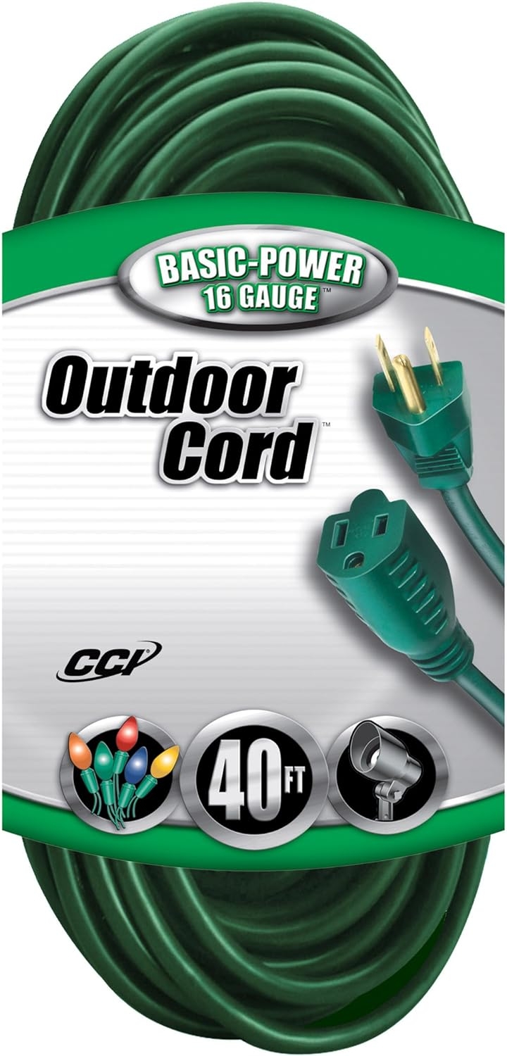 Coleman Cable 02356-05 40-Feet 16/3 Vinyl Landscape Outdoor Extension Cord, Green