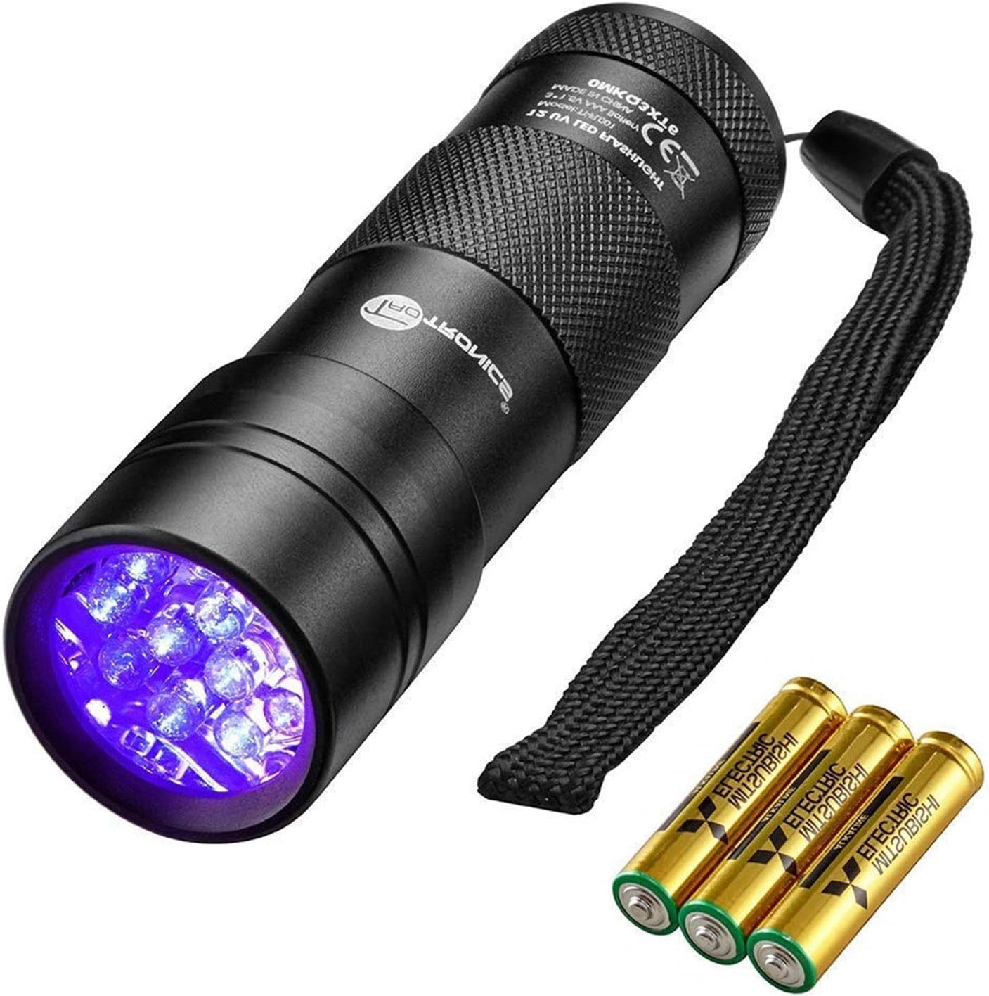 TaoTronics Black Light, 12 LEDs 395nm UV Blacklight Flashlights Detector for Pets Urine and Stains  with 3 Free AAA Batteries