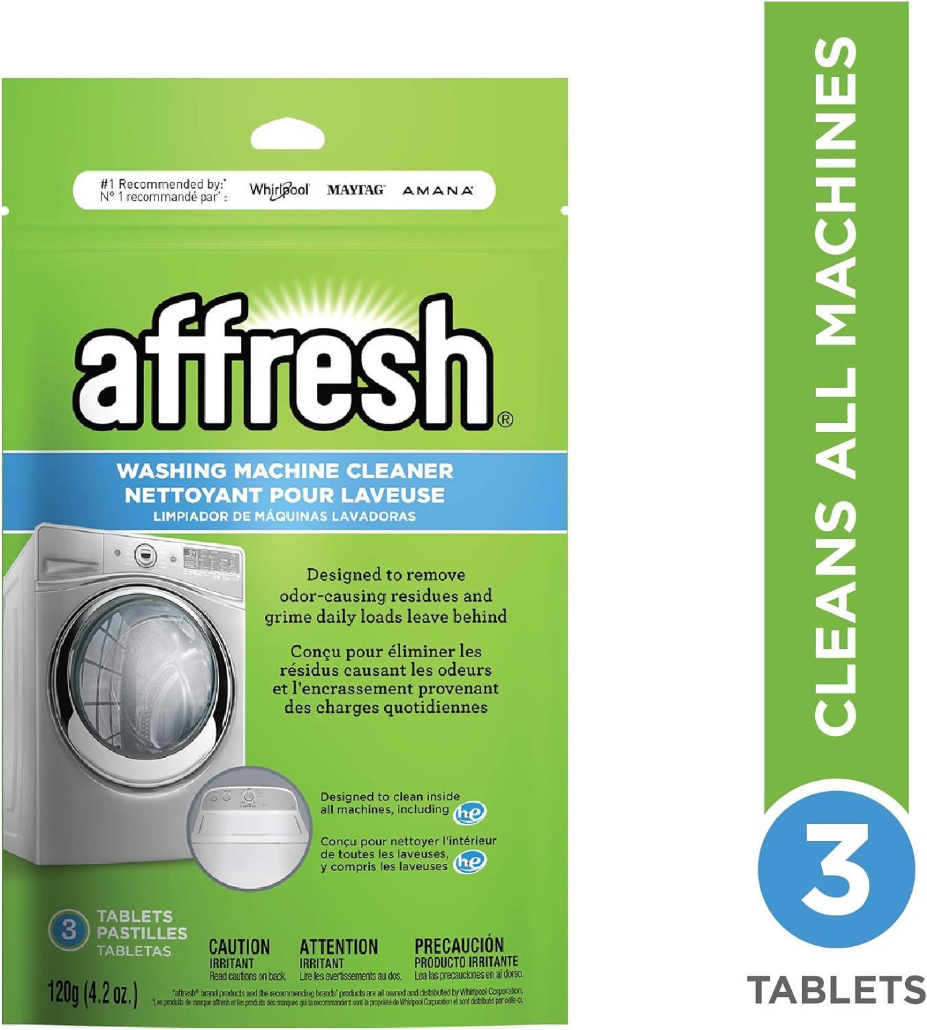 Affresh W10135699 Whirlpool - High Efficiency Washer Cleaner, 3-Tablets, 4.2 Ounce