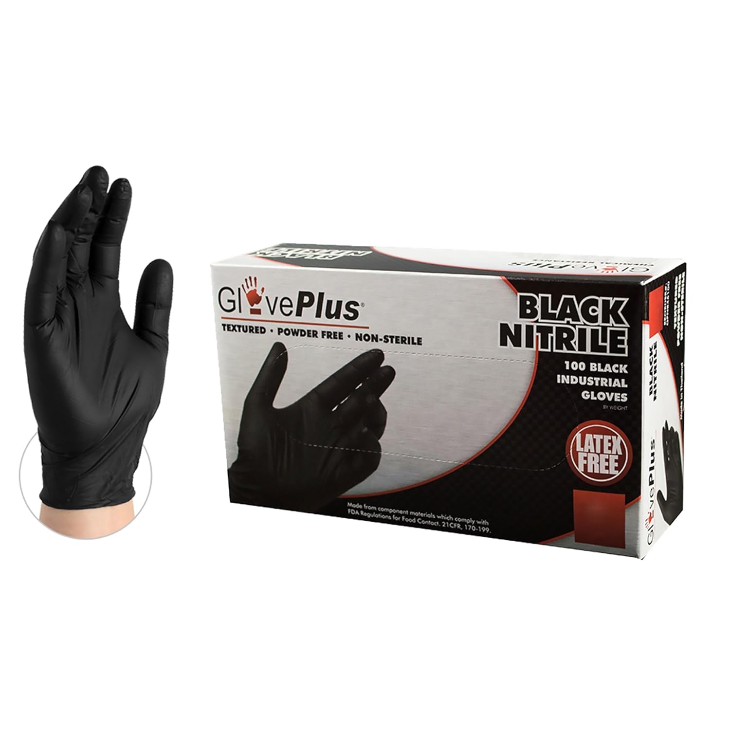 AMMEX GlovePlus Black Nitrile Industrial Gloves, Pallet of 70 Cases/70,000 Gloves, 5 mil, Size Medium, Latex Free, Powder Free, Textured, Disposable, GPNB44100P70