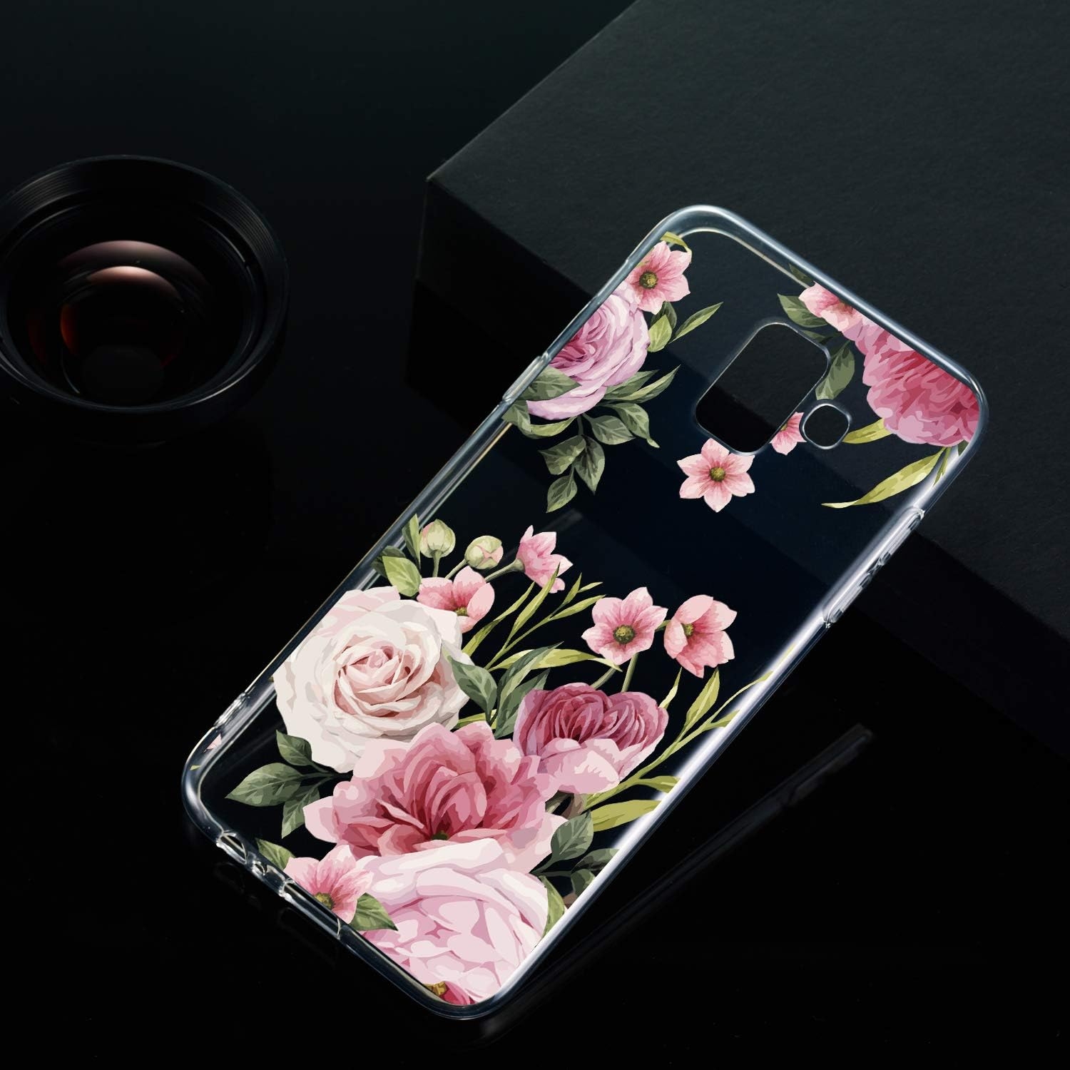 Amocase Cute Floral Case with 2 in 1 Stylus for Samsung Galaxy A6 Plus 2018,Stylish Ultra Thin Sweet Flowers Soft Rubber Silicone TPU Shockproof Anti-Scratch Flexible Clear Case - Pink Rose