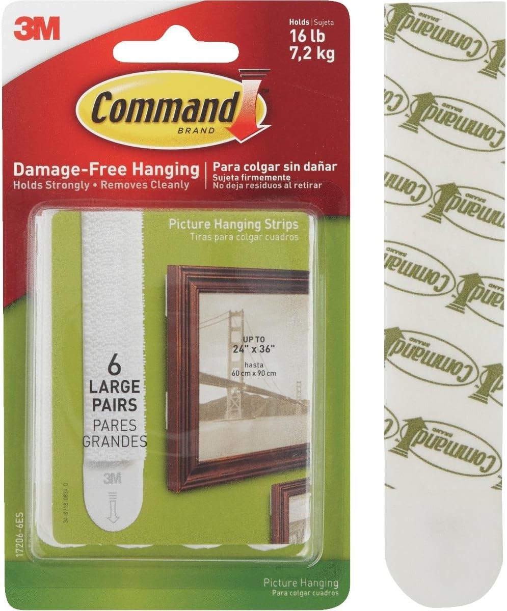 Command 16 lb Large White Picture Hanging Strips, 6 pairs (12 strips), Indoor Use, Decorate Damage-Free (17206-6ES)