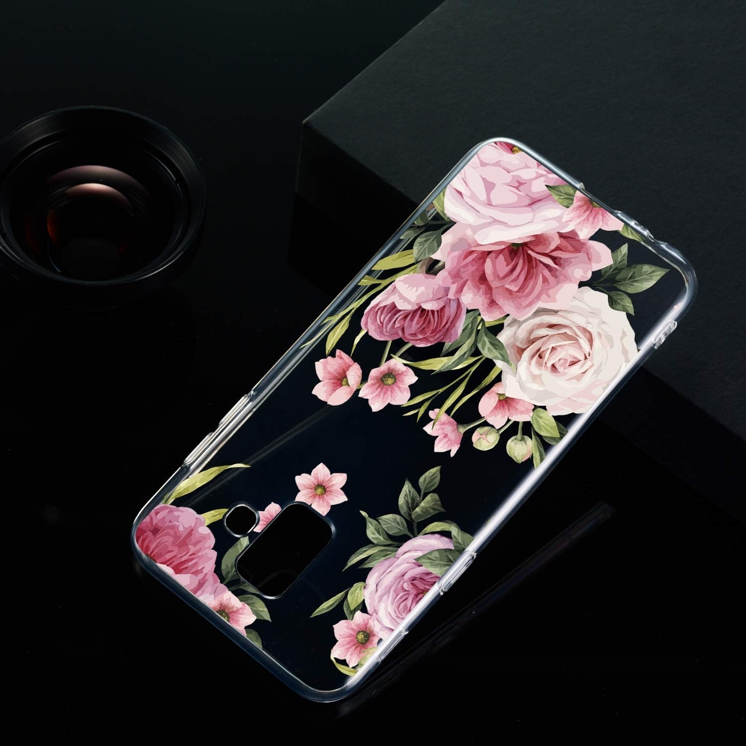 Amocase Cute Floral Case with 2 in 1 Stylus for Samsung Galaxy A6 Plus 2018,Stylish Ultra Thin Sweet Flowers Soft Rubber Silicone TPU Shockproof Anti-Scratch Flexible Clear Case - Pink Rose