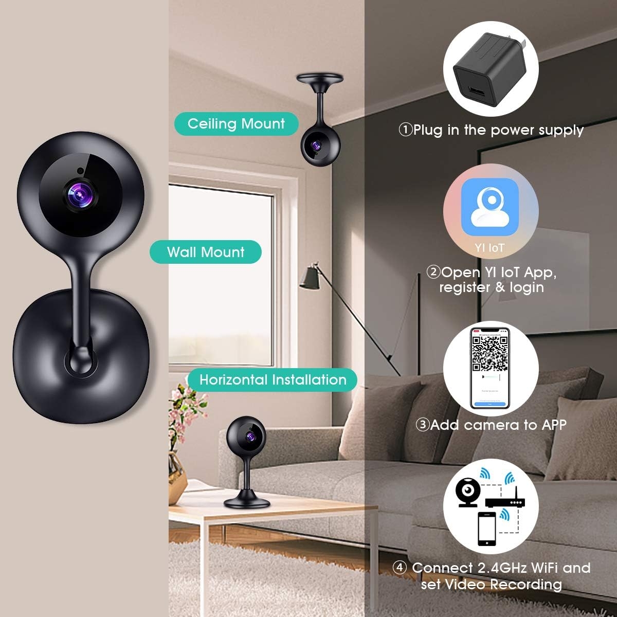 MECO WiFi IP Camera 1080P HD Home IP Security Nanny Camera with Night Vision, Sound & Motion Detection, Security Surveillance 2.4GHz Pet Baby Monitor - Cloud Service Available