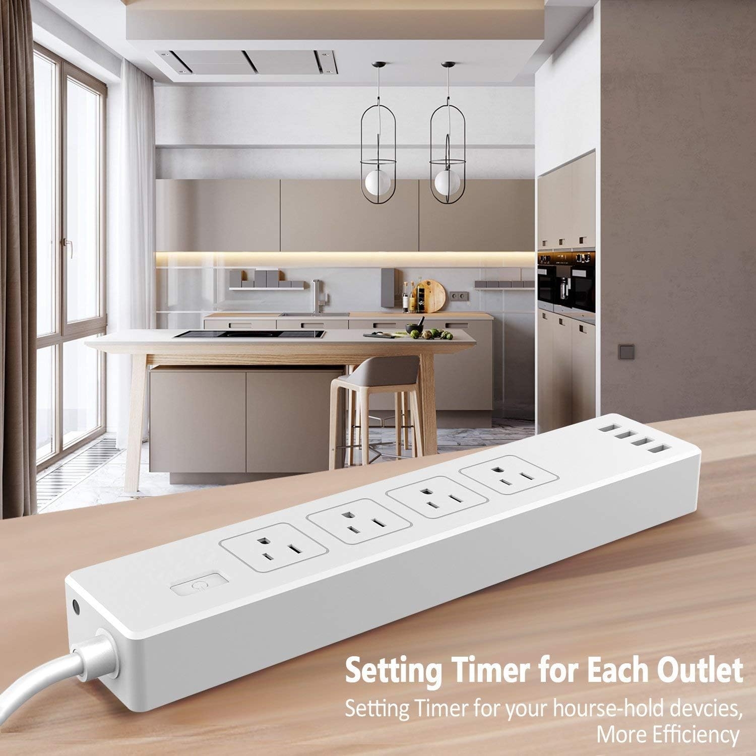 WiFi Smart Power Strip Surge Protector with 4 Smart Plugs and 4 USB Ports and 5.9ft Long Extension Power Cord, Work with Alexa & Google Assistant