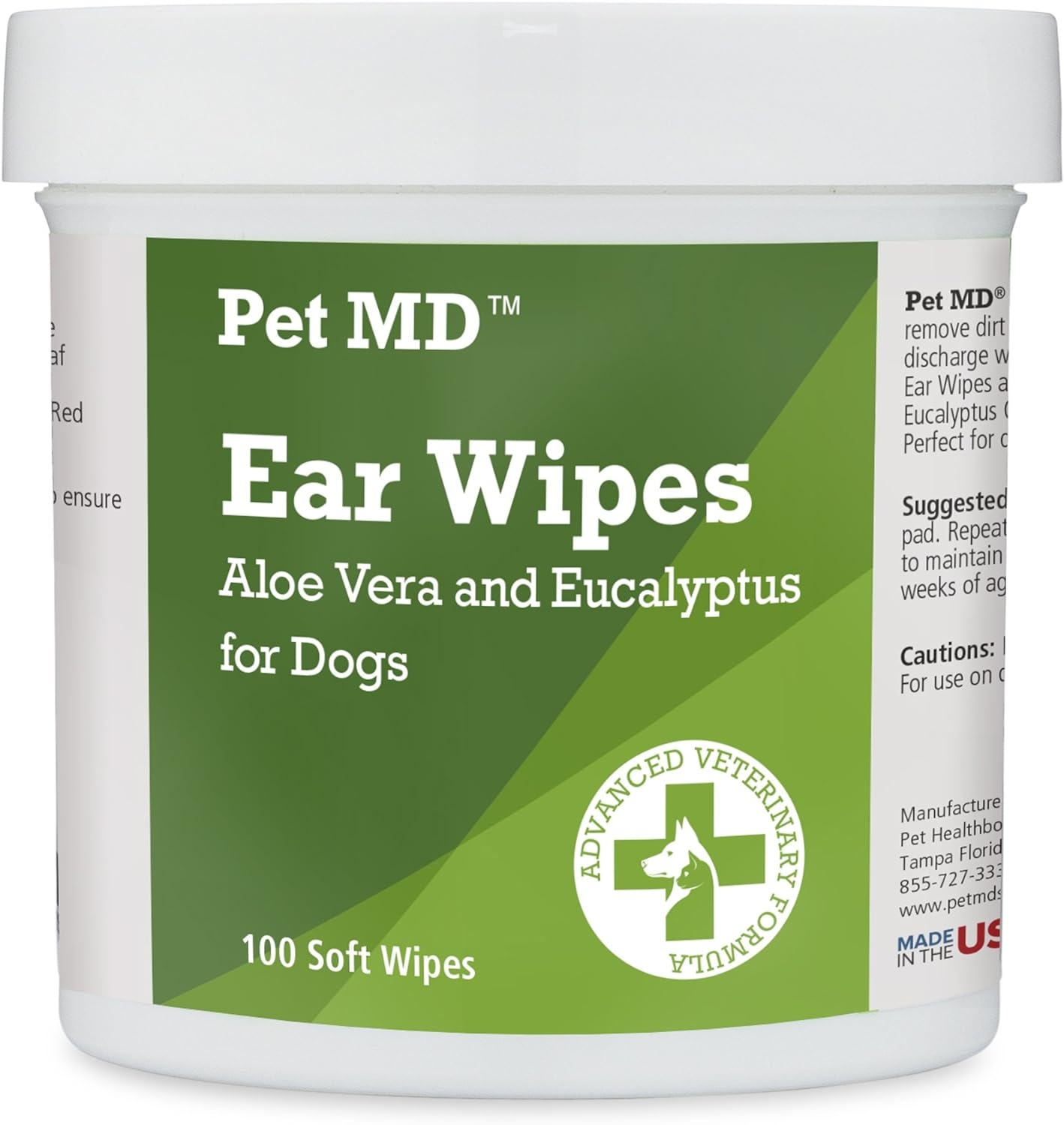 Pet MD - Dog Ear Cleaner Wipes - Otic Cleanser for Dogs to Stop Ear Itching, Yeast and Infections with Aloe and Eucalyptus - 100 Count