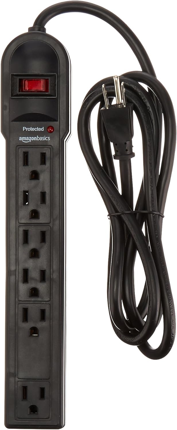 Basics 6-Outlet Surge Protector Power Cord Strip, 790 Joule, Black, 10-Pack