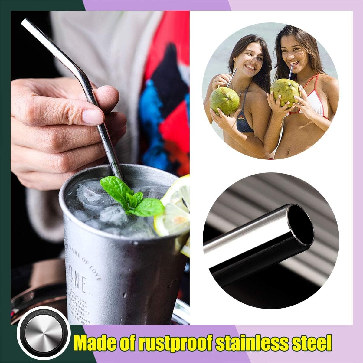 Antonki Reusable Straws, 8 Pack Stainless Steel Straws 10.5 Inch Ultra Long Rustproof Metal Drinking Straws with 3 Pack Long Cleaning Brush & Pouch for 30 OZ Tall Tumblers Cold Beverage