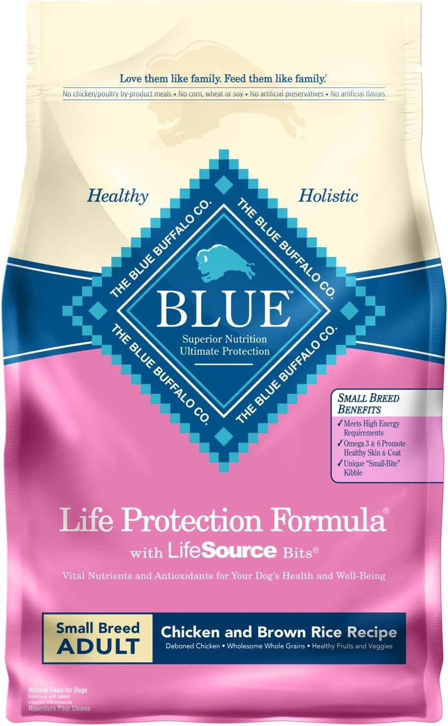 Blue Buffalo Life Protection Formula Small Breed Dog Food – Natural Dry Dog Food for Adult Dogs – Chicken and Brown Rice – 6 lb. Bag