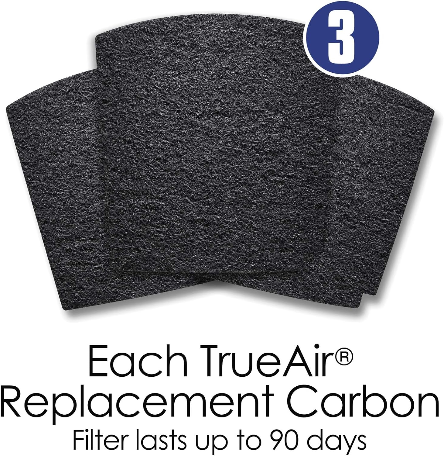 Hamilton Beach TrueAir Replacement Carbon Filter for Odor Eliminators, Common Household-Trash, Pet, Smoke and Bathroom, 3-Pack (04230G)