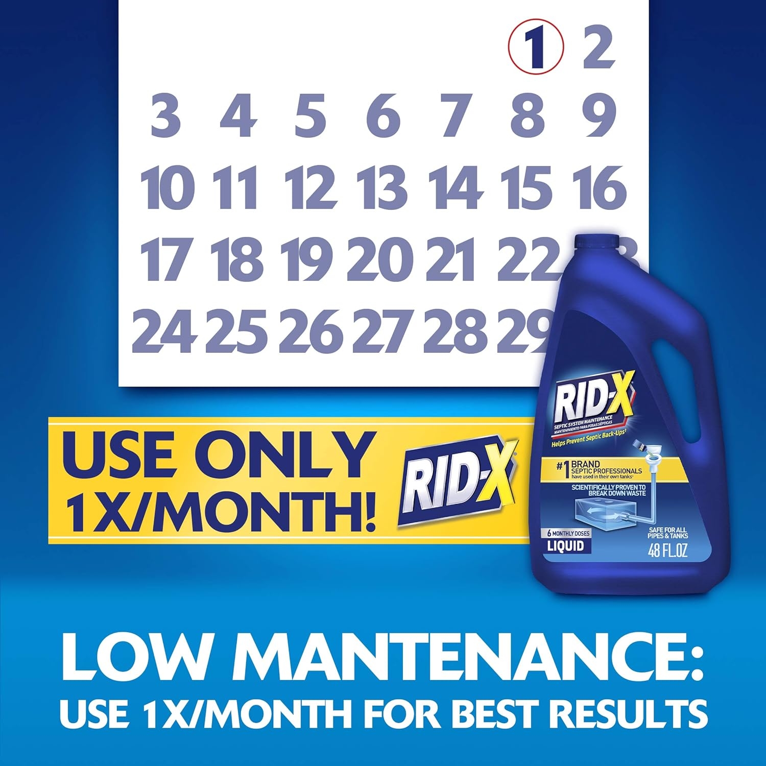 RID-X Septic Tank Treatment Enzymes, 6 Month Supply Liquid, 48oz