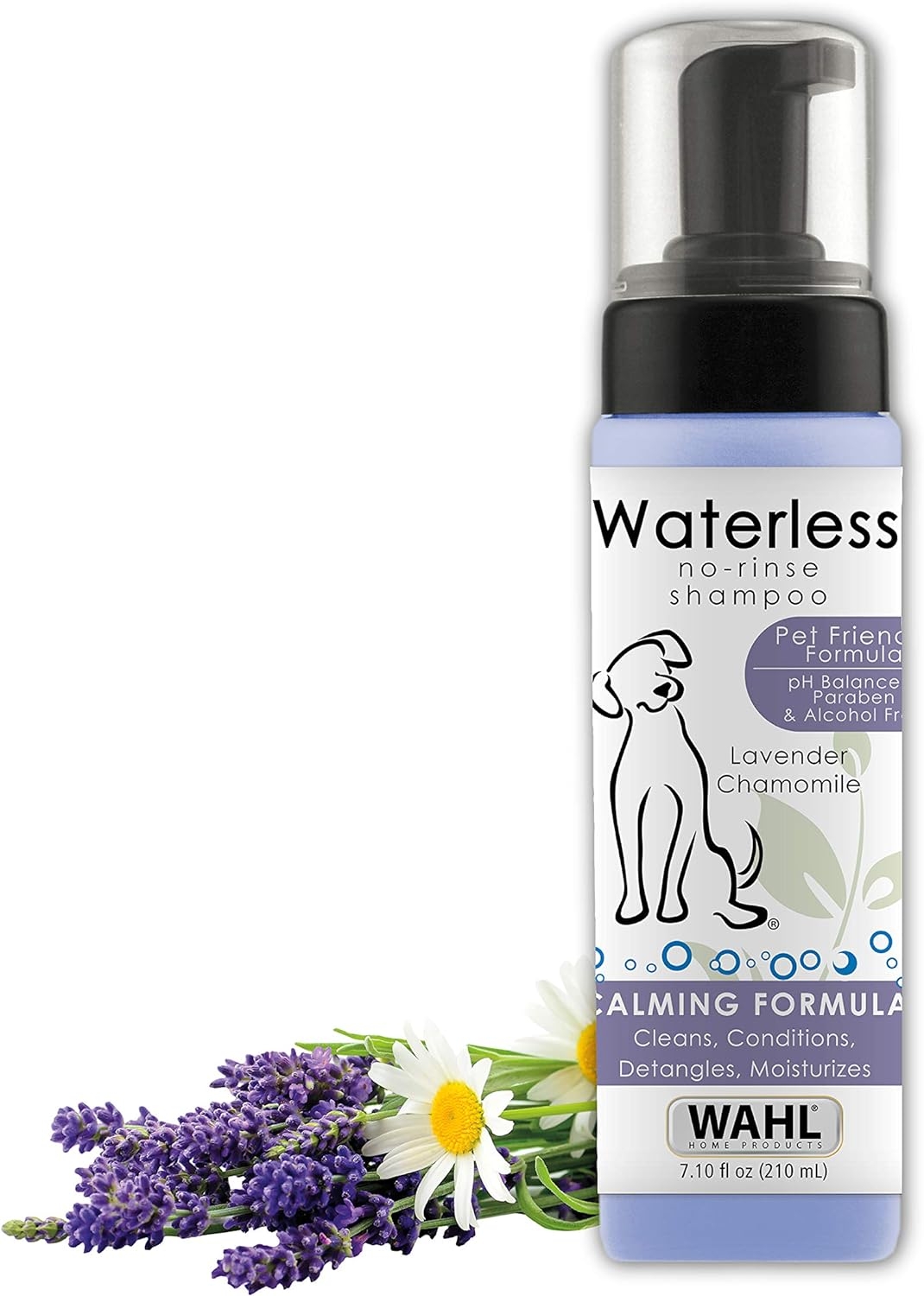 Wahl Pet Friendly Waterless No Rinse Shampoo for Animals – Lavender & Chamomile for Cleaning, Conditioning, Detangling & Moisturizing Dogs, Cats & Horses – 7.1 Oz