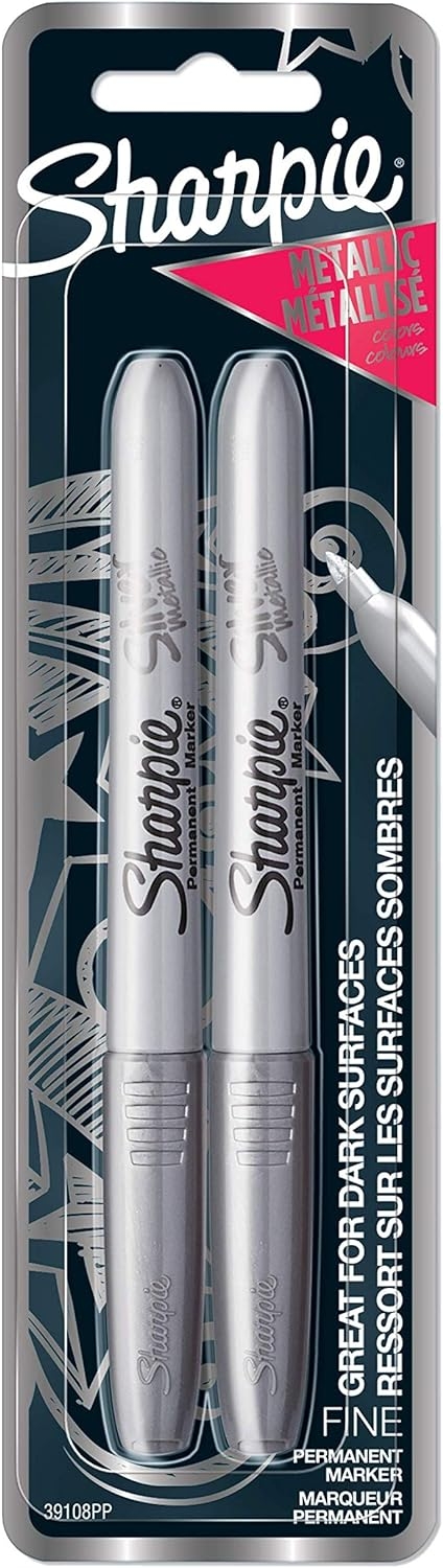 Sharpie 39108PP Fine Point Metallic Silver Permanent Marker, 1 Blister Pack with 2 Markers each for A Total of 2 Markers